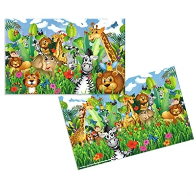 Image de Herma 19691 Lot de 3 sous mains pour enfant en carton robuste 55 x 35 cm Antidérapant, facile à nettoyer Avec motif jungle imprimé recto et verso