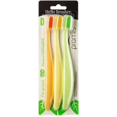 Image de promis brush brosse à dents durable fabriquée partir de matières premières renouvelables bioplastique poils souples 6750 fabriqué en Allemagne design italien (triopack, color)
