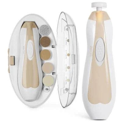 Image de haakaa Coupe Ongles Électrique pour Bébés, Sûr et Doux, Kit de Lime à avec 6 Têtes Lumière LED, Kaki