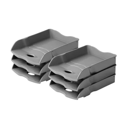 Image de HAN Bac à courrier Re LOOP 6 bacs, dites oui au 100% recyclé, moderne, design jeune, pour documents formats A4/C4, gris foncé, 10298 991 259 x 351 63 mm