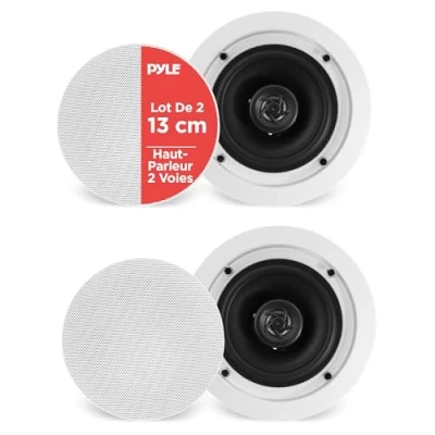 Image de Pyle Paire d’Enceintes 13,34 cm à Montage Encastré Mural/Plafond Enceinte Encastrable Plafond Système Stéréo 2 Voies avec Connexions Rrapides Ressort Cône en Polypropylène Son 150 Watts