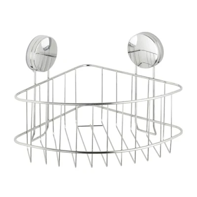 Image de WENKO Tablette de Rangement d&#039;angle Osimo Static Loc Plus, étagère Salle Bain, sans percer, Fixation par adhérence Statique sur Les Surfaces imperméables à l&#039;air, 26,5x13,5x19cm, Acier chromé