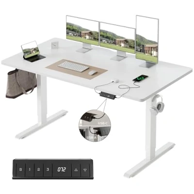 Image de FEZIBO Bureau électrique réglable en Hauteur 140 x 60 cm Debout avec Commande à mémoire de Forme Blanc