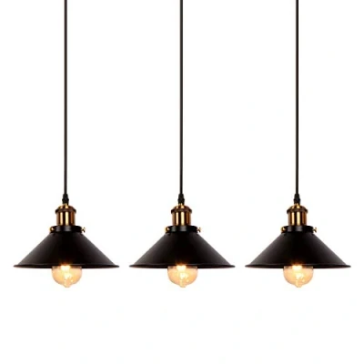 Image de Newrays Lot de 3 luminaires suspendus industriels rétro en fer noir, cuisine, bar, balcon