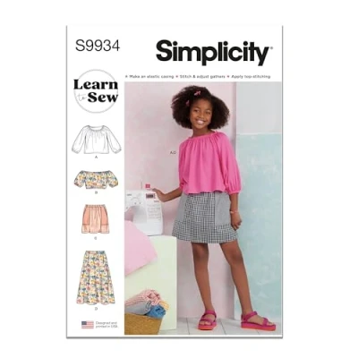 Image de SIMPLICITY SS9934A Patron de couture Hauts et jupes pour filles A (7 8 10 12 14)