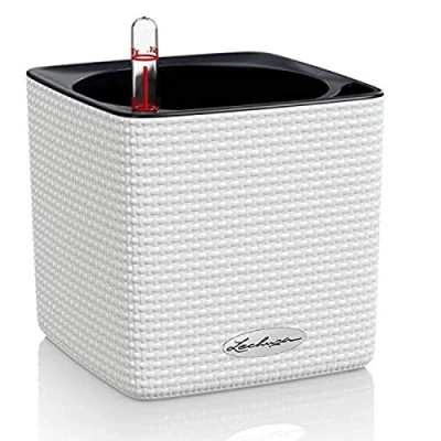 Image de Lechuza Pot de Fleurs d’Extérieur et d&#039;Interieur Cube Color Réserve d&#039;Eau Intégrée Coloris Blanc 14 x x14 cm