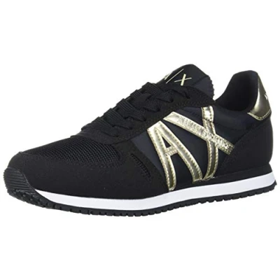 Image de Armani Exchange Femme Baskets de Course rétro Chaussure Terrain intérieur, Noir/doré, 39 EU