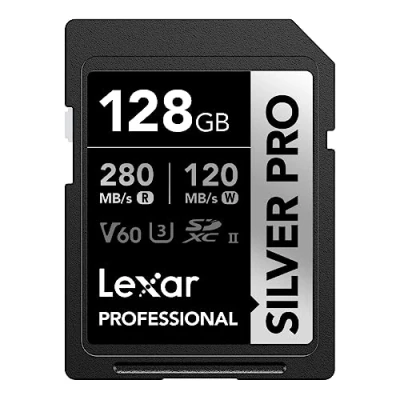 Image de Lexar SILVER PRO carte SD 128Go, mémoire UHS II, V60, U3, C10, Jusqu&#039;à 280Mo/s en lecture, 120Mo/s écriture, SDXC pour DSLR/caméra/photographe/vidéaste/passionné (LSDSIPR128G BNNAA)