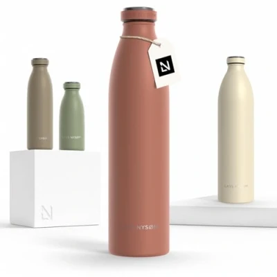 Image de LARS NYSØM Gourde INOX 1000ml 1L Bouteille d’eau isolée étanche pour Le Sport, la Bicyclette, Les Enfants (Brick Red, 1000ml)