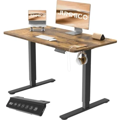 Image de JUMMICO Bureau Assis Debout Électrique 100 x 60 cm, Réglable en Hauteur, Siège Ergonomique avec Fonctions Mémoire, Table d&#039;ordinateur Système Anti Collision (Marron Vintage)