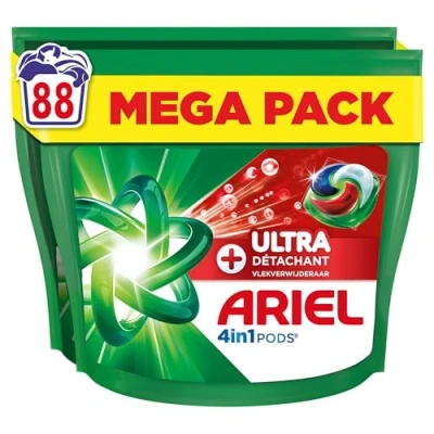 Image de Ariel 4en1 PODS, Lessive Liquide En Capsules 88 Lavages, + Ultra Détachant, Élimine Même Les Taches Incrustées Depuis 7 Jours