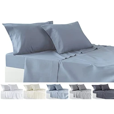Image de Todocama Parure de draps 4 pièces Drap Housse Ajustable Plat Deux taies d&#039;oreiller 50 x 80 cm (lit 90 190/200 cm, Bleu grisâtre)