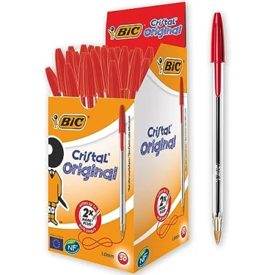 Image de BIC Cristal Original Stylos Bille Pointe Moyenne (1,0 mm) Certifié NF Environnement Rouge, Boîte de 50