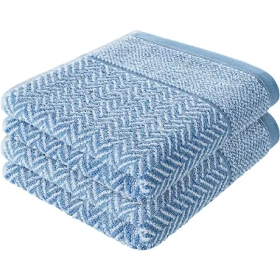 Image de herzbach home Set De 2 Serviettes Bain 100% Coton 70x140 cm à Motifs, Bleu