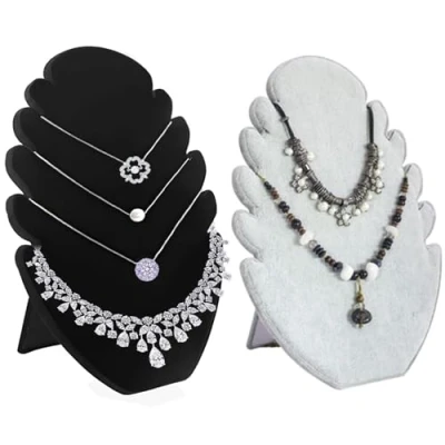 Image de Présentoir à Colliers en Velours 2 Pcs Porte Collier Aide Les Femme Ranger Leurs ou Bijoux et Flamme est Noir Gris Daim comme Cadeau pour Vos Aimes