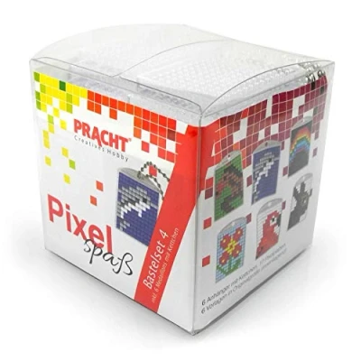 Image de Pracht Creatives Hobby Pixel P90011 63501 Kit de bricolage amusant 4 pour enfants, système d&#039;assemblage simple avec des petites pierres en bioplastique créer 6 porte clés (médaillons)
