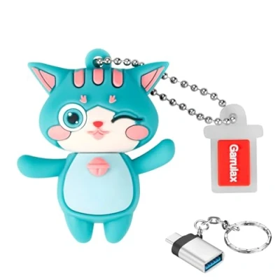 Image de GARRULAX Clé USB 3.0 en silicone étanche haute vitesse avec adaptateur OTG de type C (chat vert, 128 Go)