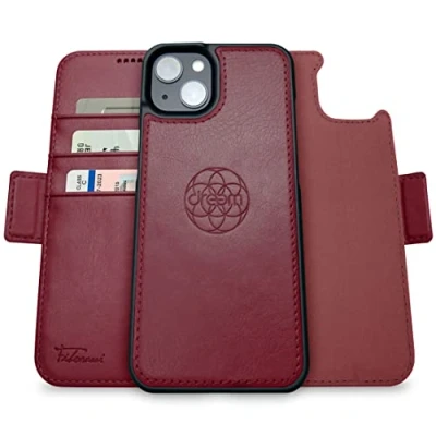 Image de dreem Fibonacci Compatible avec iPhone 14 Plus funda cartera / 2 en 1 étui Antichoc et Folio Amovible Cuir végétal, MagSafe, Protection RFID [Bourgogne]