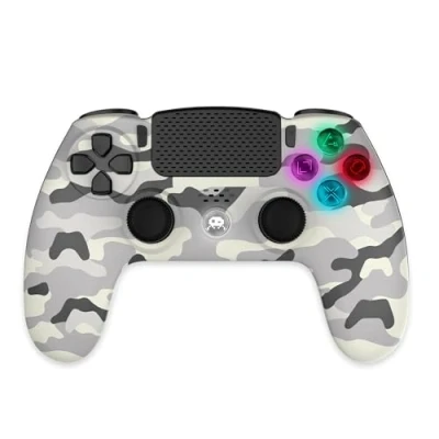 Image de Freaks and Geeks Manette Sans Fil pour PS4 Avec Prise Jack casque et boutons lumineux White Camo