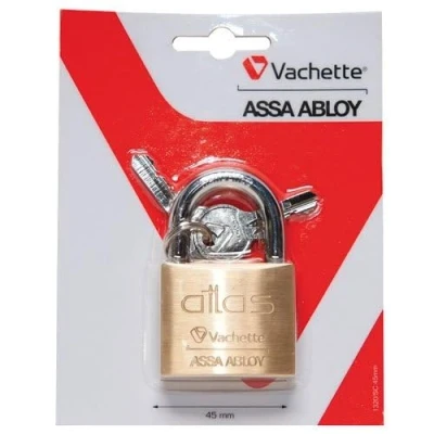 Image de Vachette Cadenas à clé Atlas en Laiton 45 mm 1320 45/SC Résistance anti traction, Usage intérieur et extérieur, 2 Clés incluses
