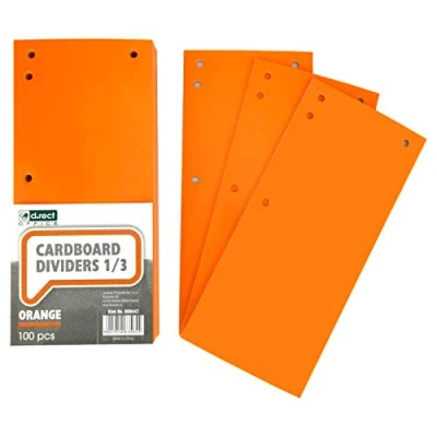 Image de D.RECT Lot de 100 intercalaires en carton, Bandes Séparation papier, 1/3 Feuille A4, 11x24cm, 160g, Pour Une Parfaite Des Classeurs, Séparation, couleur orange 009447