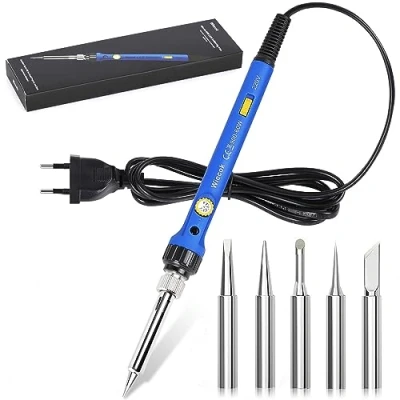Image de Fer a Souder Kit (Chauffage Rapide &amp; Stable), Wiecok 60W à de Précision avec Température Réglable 200 480℃, Interrupteur ON/OFF, 5 Pointes Pour Réparation Soudure
