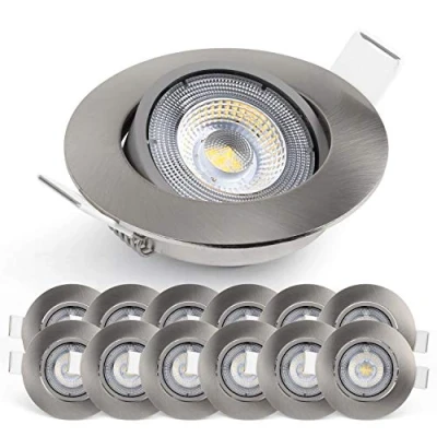 Image de EMOS Spot LED encastrable 230V, 5W / 450lm Extra Plat 50 orientable, blanc chaud 3000K Lot de 12 Spots plafond pour l&#039;intérieur, Plafonnier encastré, couleur argenté