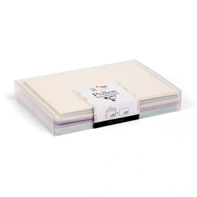 Image de Clairefontaine 20919C Coffret de 20 Enveloppes + Cartes Naissance Format C6 (11,4x16,2cm) 11x15,5cm Correspondance Pollen Thème 4 Couleurs