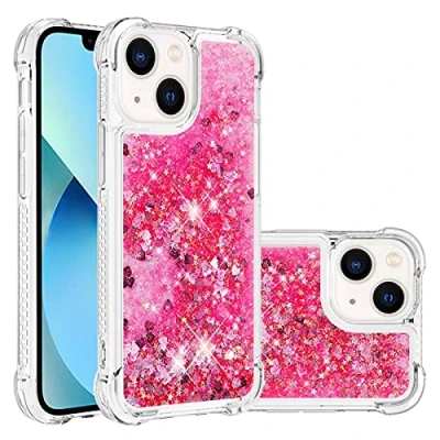 Image de KBIKO zxl Glitter Case pour iPhone 14 Étui, Sparkle Amour Paillette Floating Quicksands Housse Compatible avec Chargement sans Fil Protective Coque 14.Pink YBL