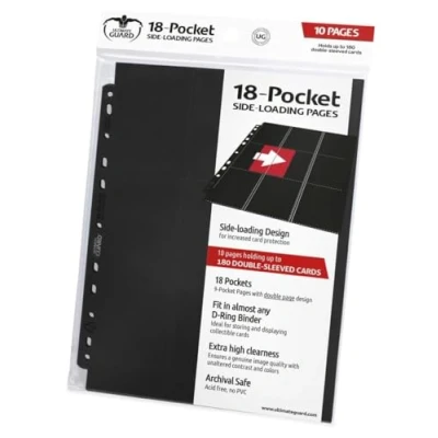 Image de Ultimate Guard 18 Pocket Side Loading Size Black Lot de 10 Pages Supreme à Poches, Format Standard, Noir, Uni, UGD010404