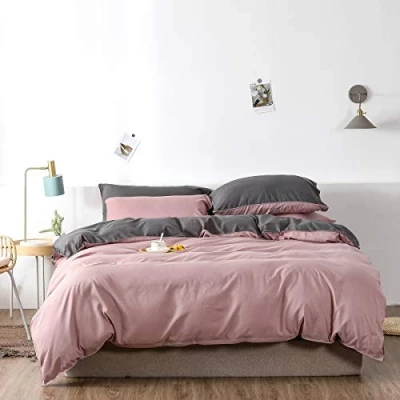 Image de Gezu Sets de Housse Couette 240x260cm Rose Gris Unie Réversible Parure Lit en Microfibre avec Fermeture Éclair 2 Personnes Taie d&#039;oreiller 65x65cm