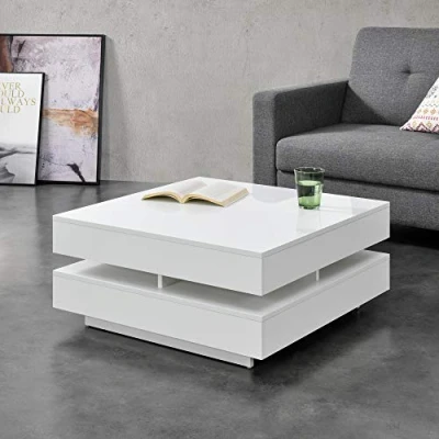 Image de [en.casa] Table Basse de Salon Élégante Stylée avec 4 Compartiments Rangement Stockage 75 x 35,5 cm Panneau Particules Mélaminé 15 mm Blanc Brillant