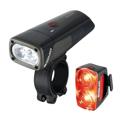 Image de SIGMA Buster 1600 / RL 150 Set Feux Avant et arrière à LED lumens Éclairage vélo Piles avec Six Modes d&#039;éclairage, Noir
