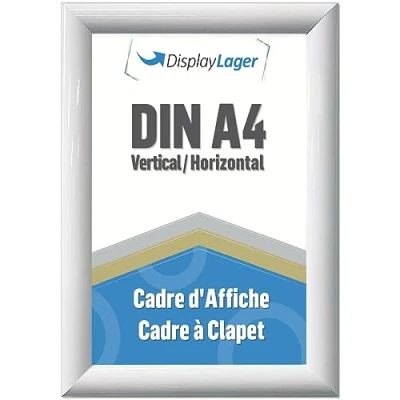Image de DisplayLager, qualité danoise Cadre encliquetable A4 blanc avec profil en aluminium de 25 mm, vitre protection antireflet, matériel fixation