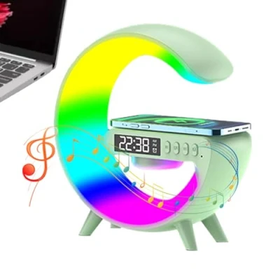 Image de LED Night Light Table Atmosphere Lamps Wireless Charger Blueto oth Speaker Lamp G Shape Music Timer Alarm Clock RGB Color Changing Dimmable Bedside for Family Friend Gifts