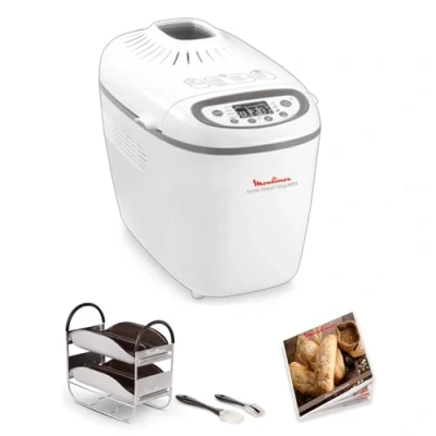 Image de Moulinex Home Bread Baguette Machine à petits pains, 16 programmes, Résultats homogènes, Jusqu&#039;à 1,5 kg de pain frais, Plaques croustillants, 3 niveaux dorage OW610110, Blanc