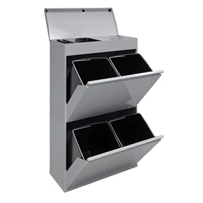 Image de ARREGUI Top CR622 B Poubelle de Recyclage Cuisine 4 Bacs x 17 L (68 L) Tri Sélectif Rangements et Plateau supérieur multifonction Meuble Seaux Sac gris