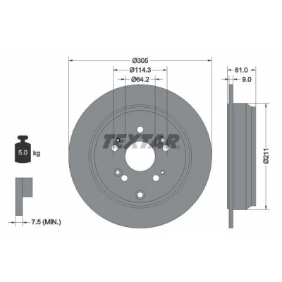 Image de TEXTAR PRO 92162503 Disque de frein 305 9 05/10 114,3 plein revêtu sans boulon fix roue, moyeu roue HONDA: CR V 3, 4, 2