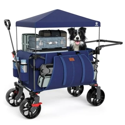 Image de EVER ADVANCED Chariot de Plage Pliable XXL 225 l à 150 kg avec Frein et Toit 20 x 8 cm Large pour Camping, Plage, Courses, Animaux