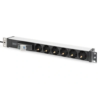 Image de Digitus Multiprise 19&quot; 6 prises 1HE 250 VAC 50/60 Hz 16 A 4000 W Avec interrupteur de protection