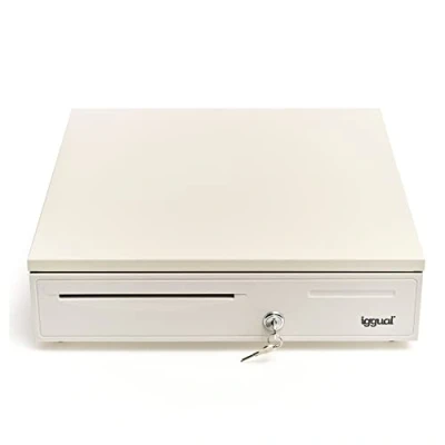 Image de iggual Tiroir Porte Monnaie IRON 50W Caisse Enregistreuse à Ouverture Manuelle ou Automatique 5 + 8 Compartiments pour Billets et Pièces avec Serrure 3 Positions Couleur Blanc
