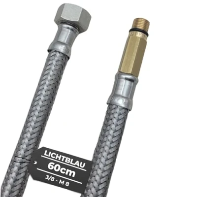 Image de LICHTBLAU Tuyau en acier inoxydable résistant à la torsion I 60 cm 3/8&quot; vers M8 de long Convient pour Robinet d&#039;eau potable d&#039;angle blindé cuisine