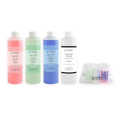 Image de Apera Instruments solution d&#039;étalonnage pH 4.01/7.00/10.01 + de stockage d&#039;électrodes KCl 3M 250 ml chacun