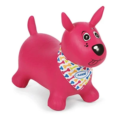 Image de LUDI Chien sauteur rose Jouet gonflable Développe la motricité. Plastique PVC épais et résistant Intérieur Extérieur Système de gonflage inclus 58 x 27 48 cm Dès 10 mois