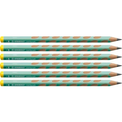 Image de Crayon graphite ergonomique STABILO EASYgraph Lot de 6 crayons graphites HB Gaucher vert pastel