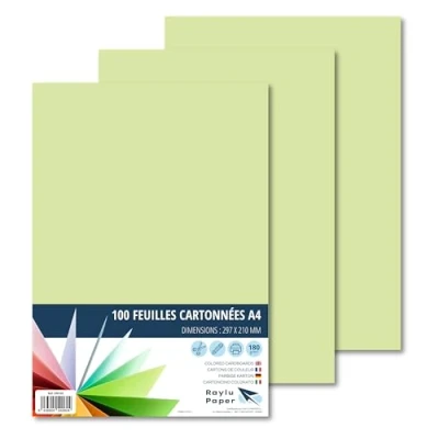Image de RAYLU PAPER Papier coloré A4, 100 Feuilles Cartonné 180g/m², 210 x 297 mm, cartons professionnels de couleurs pour bureau, l’artisanat (Vert Pomme)