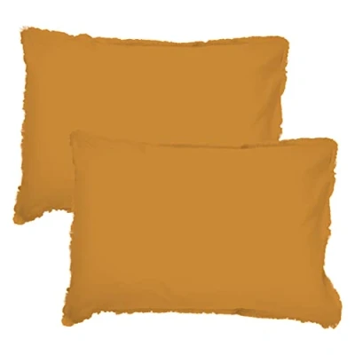 Image de MATT &amp; ROSE Taies d&#039;oreiller 50x70 cm Lot de 2 Unies à Franges Coton LAVÉ 100% Lavé Oeko TEX Caramel