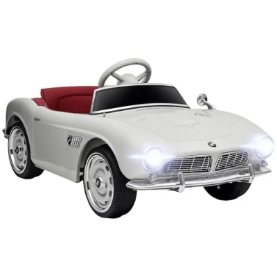 Image de HOMCOM Voiture électrique pour Enfant, Licence BMW 507, Style rétro Vintage, 12V, Vitesse Max. 5 km/h, télécommande, Effets sonores et Lumineux, Blanc