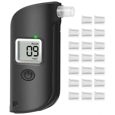 Image de AiQInu Ethylotest Eectronique avec Affichage Numérique LCD,avec 20 Embouchures,Précision de Qualité, Alcootest Personnel pour Usage Domestique et Professionnel Noir