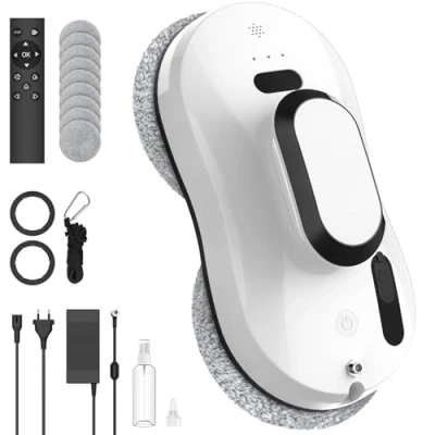 Image de Robot Nettoyeur Vitres, 5600Pa Laveur de Vitre Automatique avec Fonction Pulvérisation D&#039;eau, Navigation Intelligente, Télécommande et 8 Chiffons Nettoyage, pour Toutes Surfaces Lisses